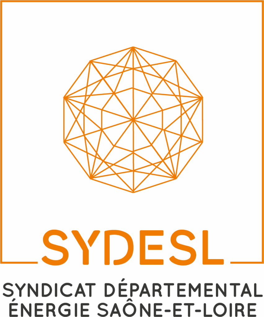 logo orange du sydesl avec une sph&egrave;re qui symbolise les r&eacute;seaux sous le nom est not&eacute; " syndicat d&eacute;partemental &eacute;nergie Sa&ocirc;ne-et-Loire - Agrandir l'image, fen&ecirc;tre modale