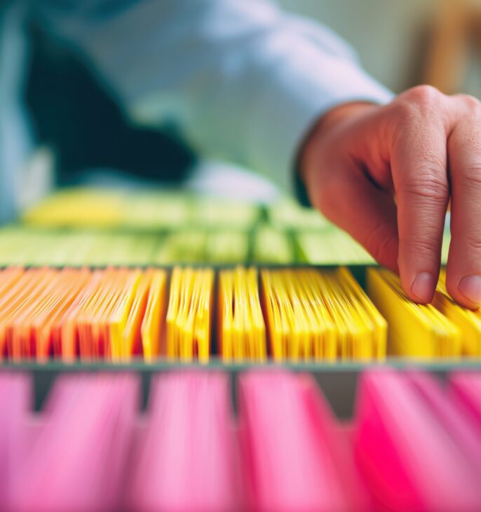 main qui recherche dans des dossier de diff&eacute;rents couleurs
