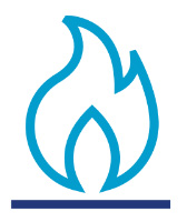 pictogramme d'une flamme bleu en trait avec un trait bleu fonc&eacute; en dessous